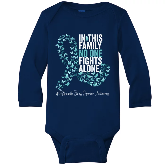 Posttraumatic Stress Disorder Awareness Month Teal Ribbon Great Gift Baby Long Sleeve Bodysuit