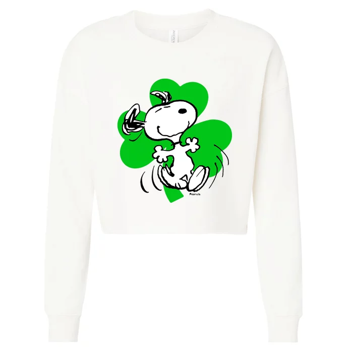 Peanuts Stpatricks Dancing Shamrock Cropped Pullover Crew