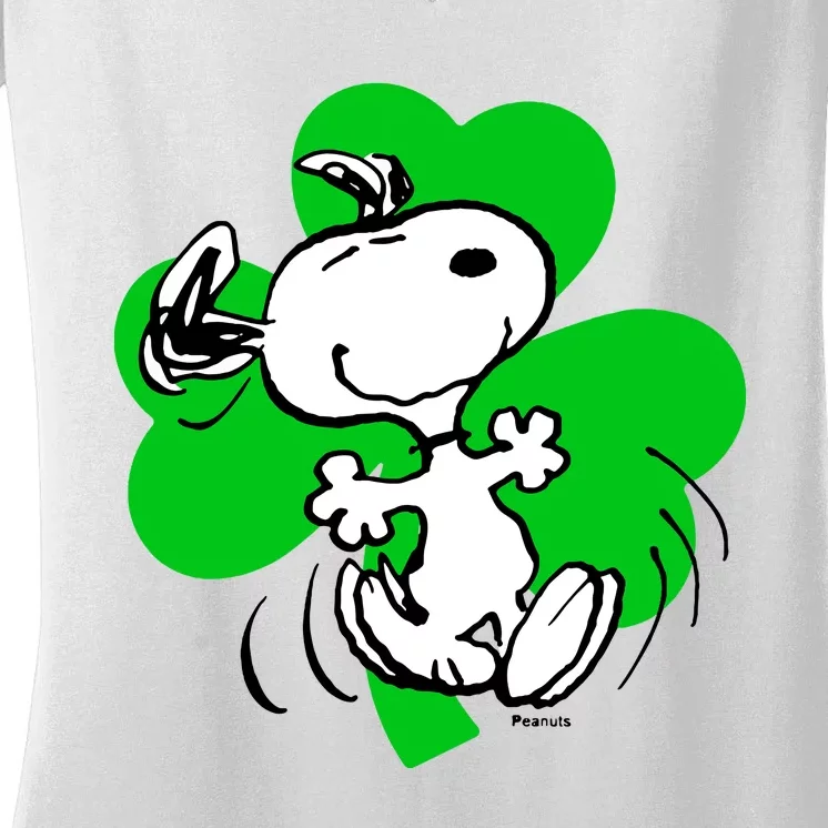 Peanuts Stpatricks Dancing Shamrock Women's V-Neck T-Shirt