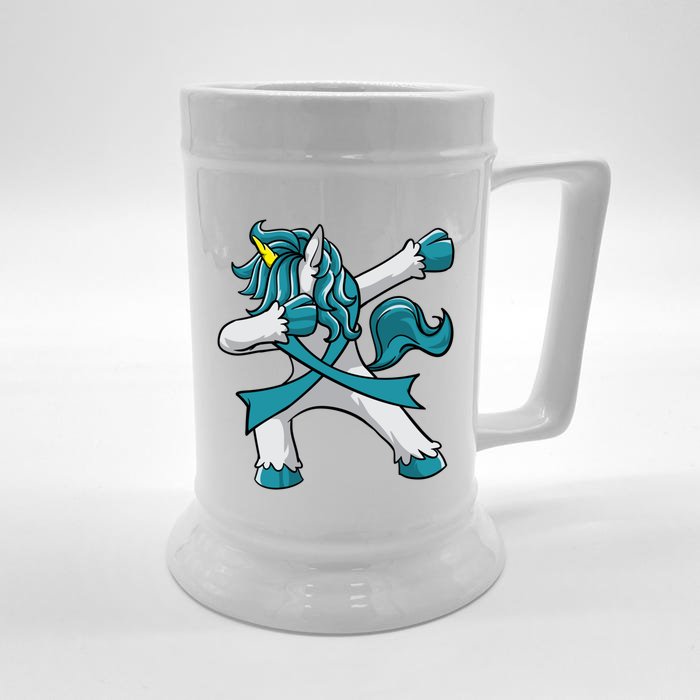 Posttraumatic Stress Disorder Awareness Unicorn Teal Ribbon Great Gift Front & Back Beer Stein