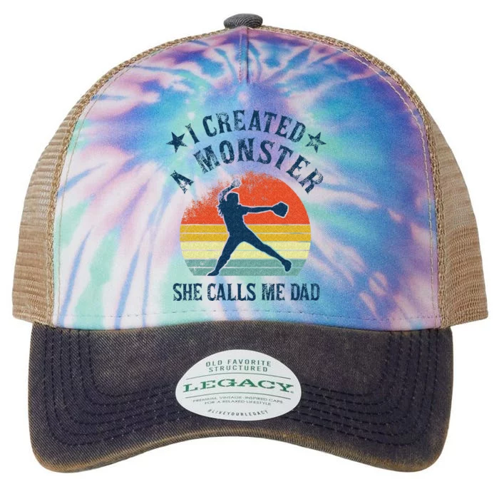 Proud Softball Dad I Created A Monster She Calls Me Dad Legacy Tie Dye Trucker Hat