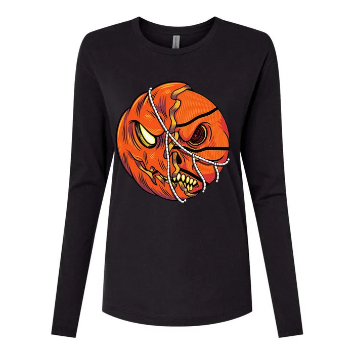 Pumpkin Skull Design Halloween Hooper Basketball Player Womens Cotton Relaxed Long Sleeve T-Shirt