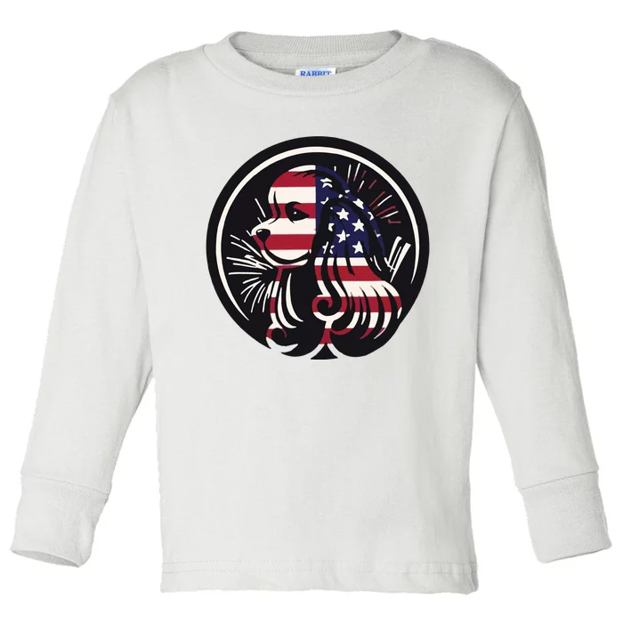 Patriotic Spaniel Dog Toddler Long Sleeve Shirt