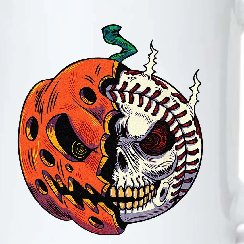 Pumpkin Skull Design For Funny Halloween Baseball Player Black Color Changing Mug