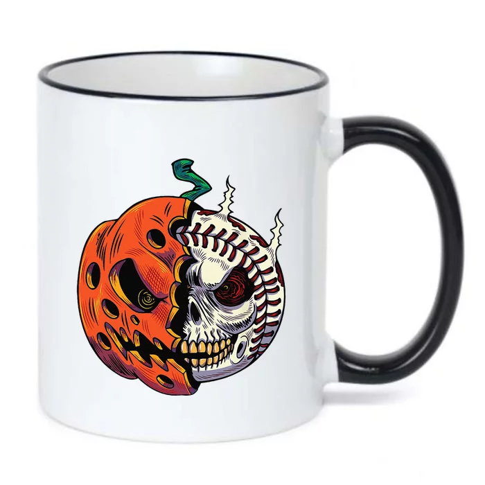 Pumpkin Skull Design For Funny Halloween Baseball Player Black Color Changing Mug