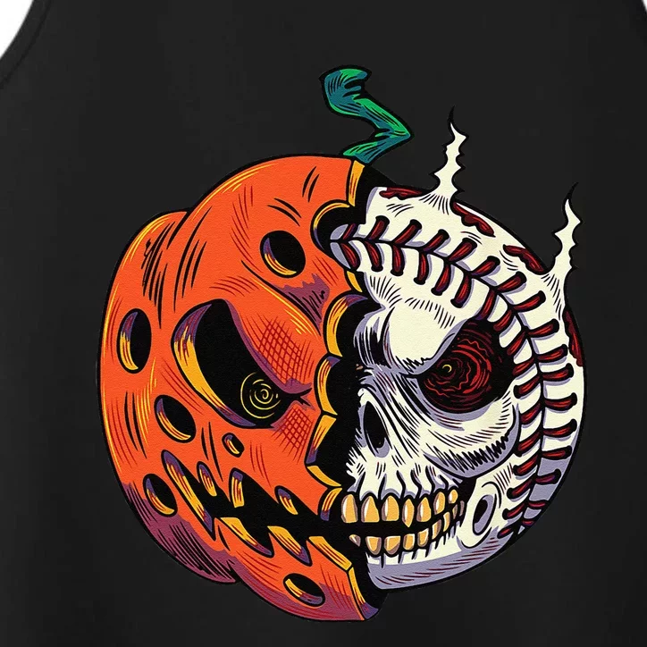 Pumpkin Skull Design For Funny Halloween Baseball Player Performance Tank