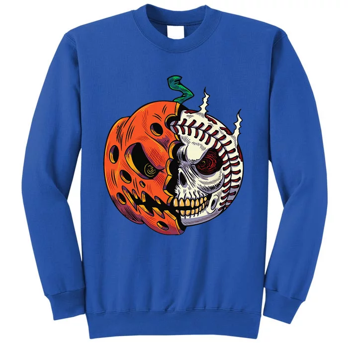 Pumpkin Skull Design For Funny Halloween Baseball Player Tall Sweatshirt