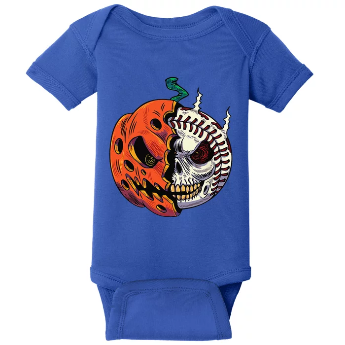 Pumpkin Skull Design For Funny Halloween Baseball Player Baby Bodysuit