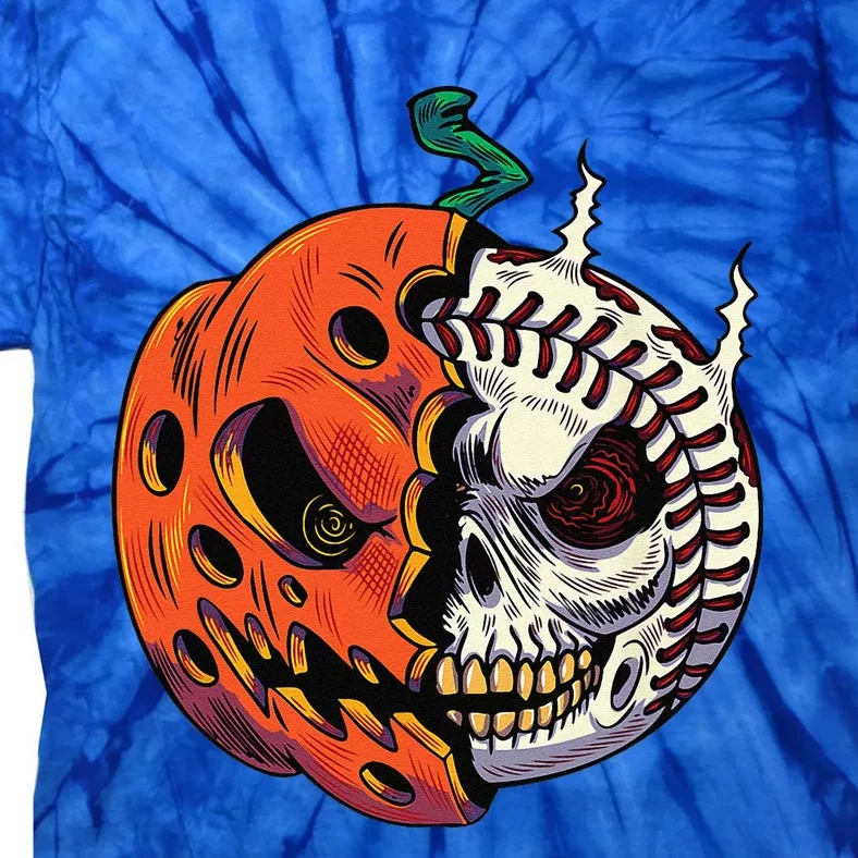 Pumpkin Skull Design For Funny Halloween Baseball Player Tie-Dye T-Shirt