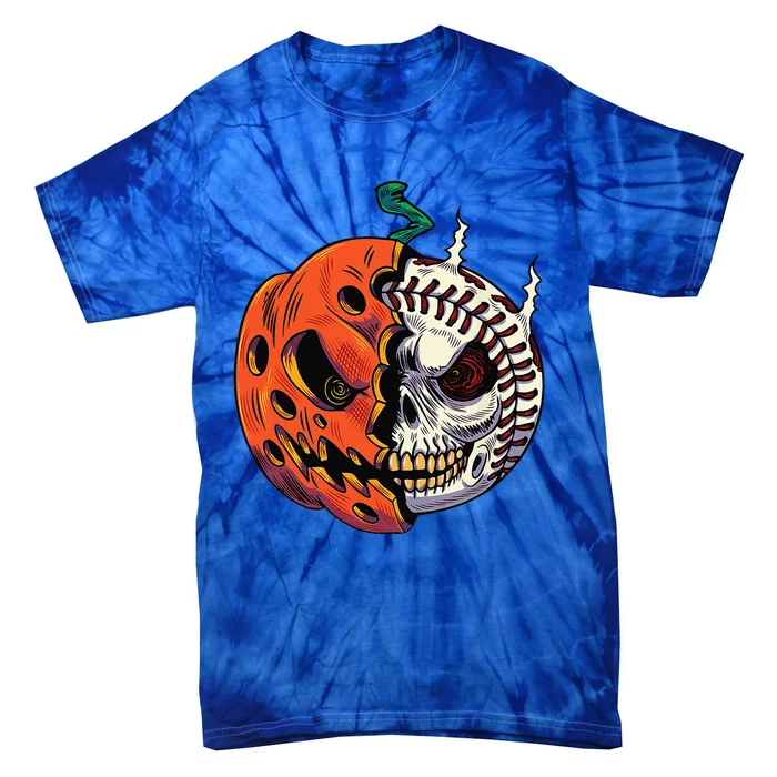 Pumpkin Skull Design For Funny Halloween Baseball Player Tie-Dye T-Shirt