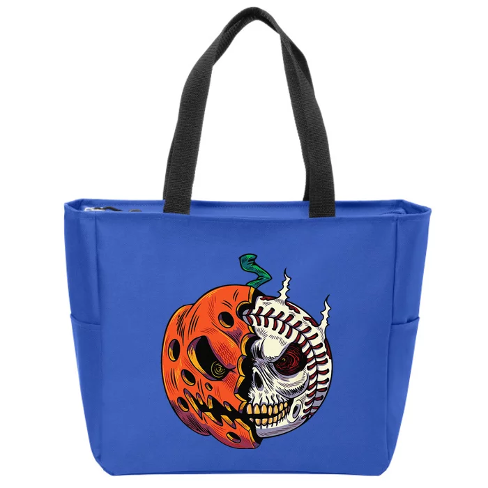 Pumpkin Skull Design For Funny Halloween Baseball Player Zip Tote Bag