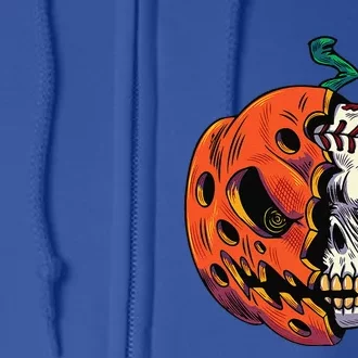 Pumpkin Skull Design For Funny Halloween Baseball Player Full Zip Hoodie