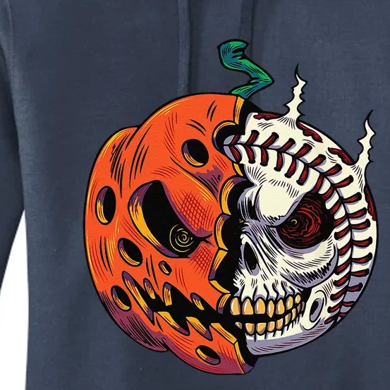 Pumpkin Skull Design For Funny Halloween Baseball Player Women's Pullover Hoodie