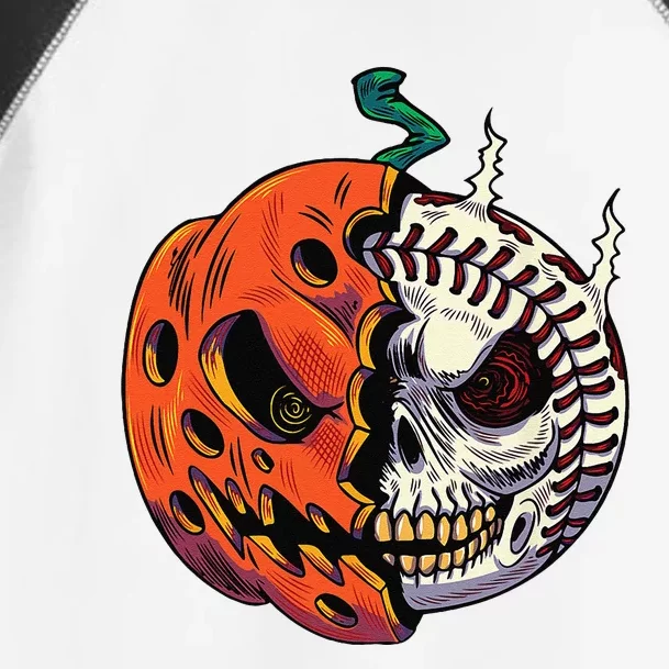 Pumpkin Skull Design For Funny Halloween Baseball Player Toddler Fine Jersey T-Shirt