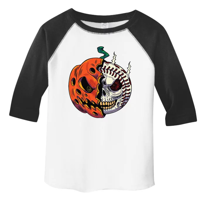 Pumpkin Skull Design For Funny Halloween Baseball Player Toddler Fine Jersey T-Shirt