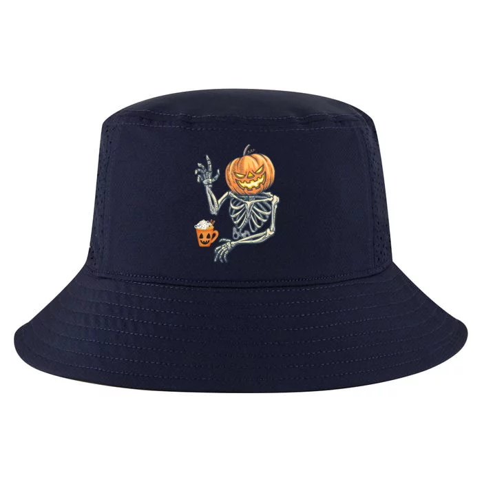 Pumpkin Skeleton Drinking Coffee Cool Comfort Performance Bucket Hat