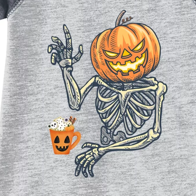 Pumpkin Skeleton Drinking Coffee Infant Baby Jersey Bodysuit