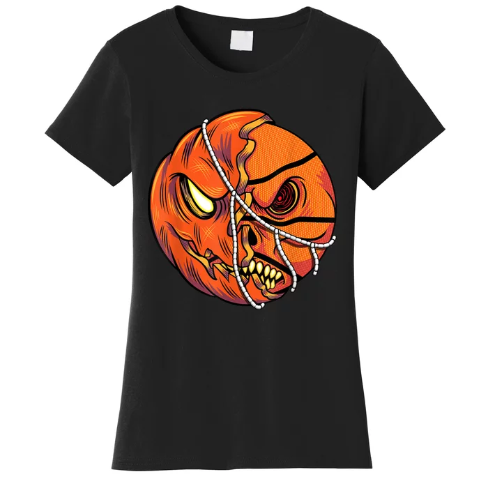 Pumpkin Skull Design Halloween Hooper Basketball Player Women's T-Shirt