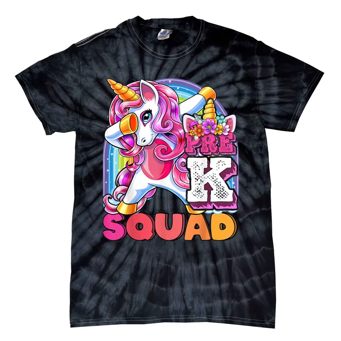 PreK Squad Dabbing Unicorn Back To School Girl Gift Tie-Dye T-Shirt