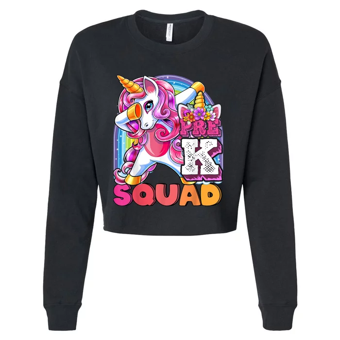 PreK Squad Dabbing Unicorn Back To School Girl Gift Cropped Pullover Crew