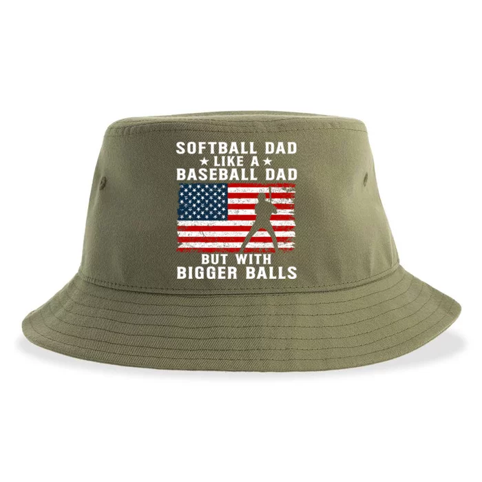 Patriotic Softball Dad Like A Baseball Dad Gift Sustainable Bucket Hat