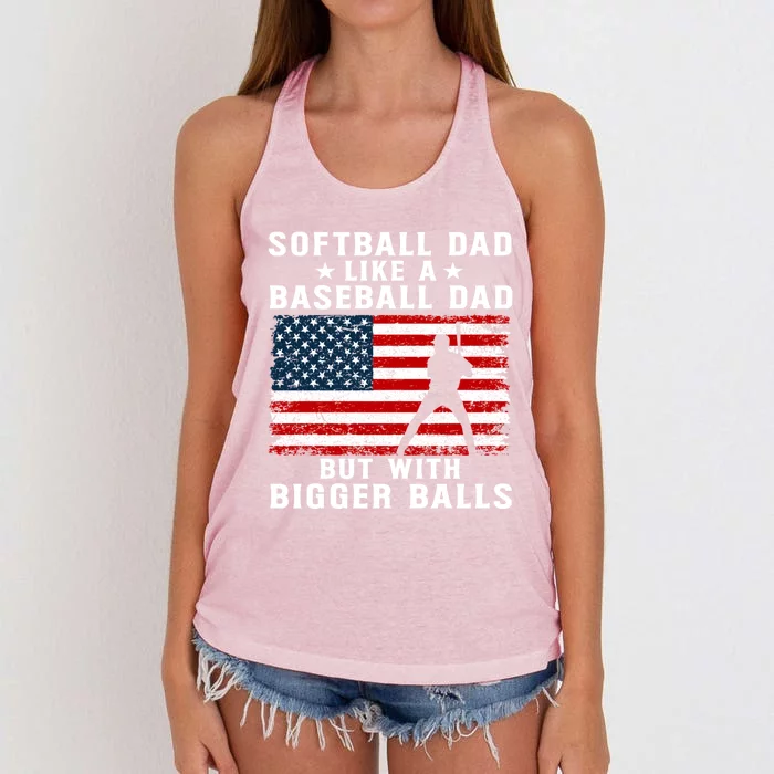 Patriotic Softball Dad Like A Baseball Dad Gift Women's Knotted Racerback Tank