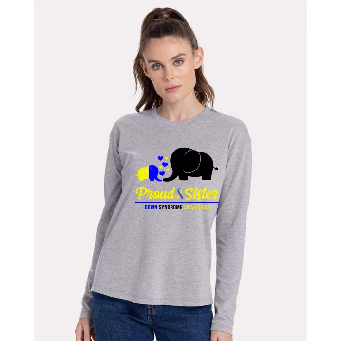 Proud Sister Down Syndrome Awareness Elephant Womens Cotton Relaxed Long Sleeve T-Shirt