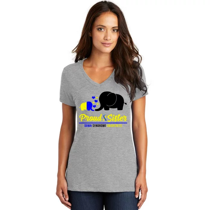 Proud Sister Down Syndrome Awareness Elephant Women's V-Neck T-Shirt