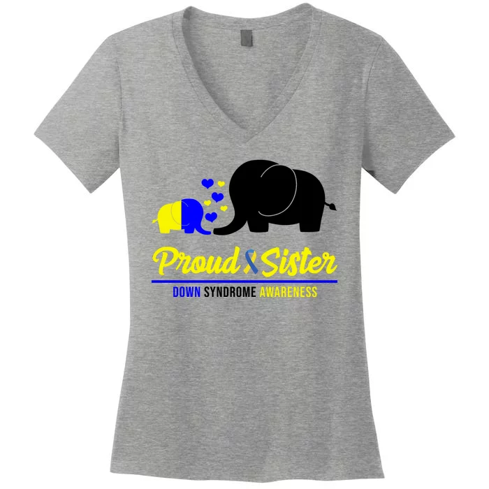 Proud Sister Down Syndrome Awareness Elephant Women's V-Neck T-Shirt