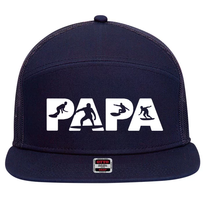 Papa Surf Dad Funny Papa Surfing Fathers Day Funny Gift 7 Panel Mesh Trucker Snapback Hat