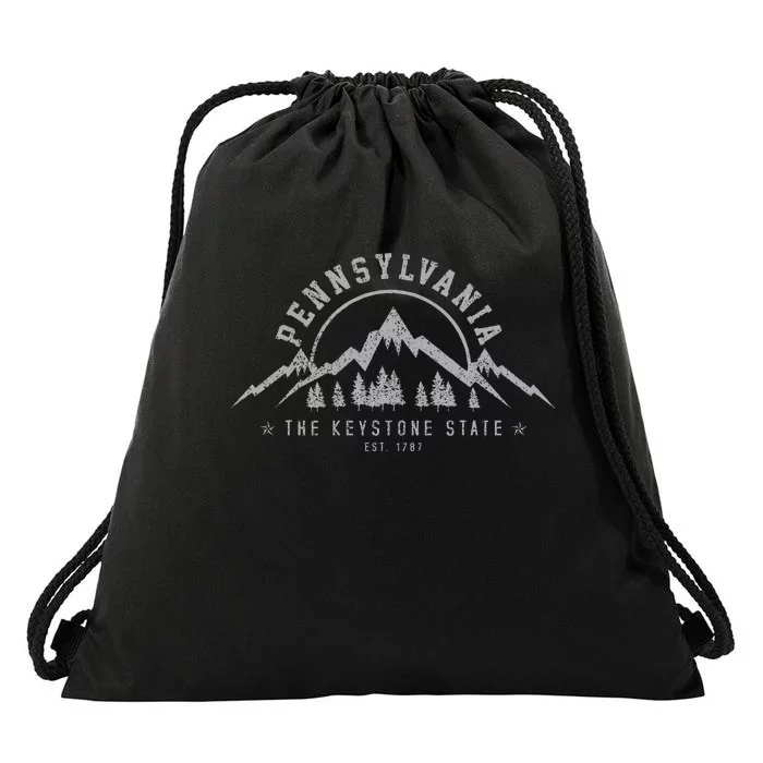 Pennsylvania State Est. 1787 Vintage Mountains Drawstring Bag