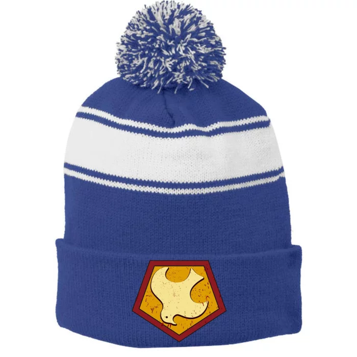 Peacemaker Superhero Emblem Stripe Pom Pom Beanie