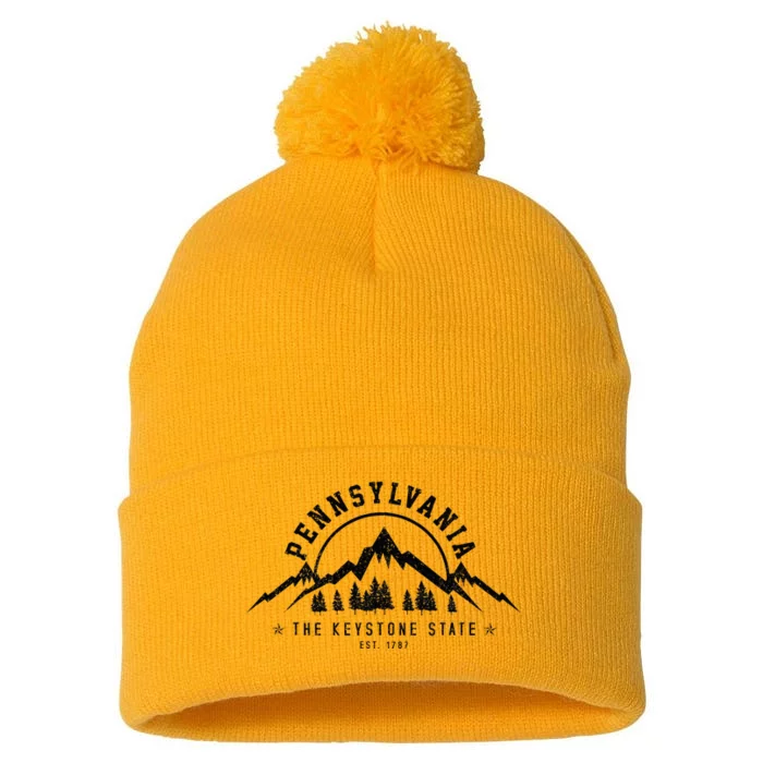 Pennsylvania State Est. 1787 Vintage Mountains Gift Pom Pom 12in Knit Beanie