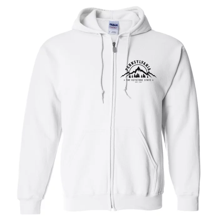 Pennsylvania State Est. 1787 Vintage Mountains Gift Full Zip Hoodie