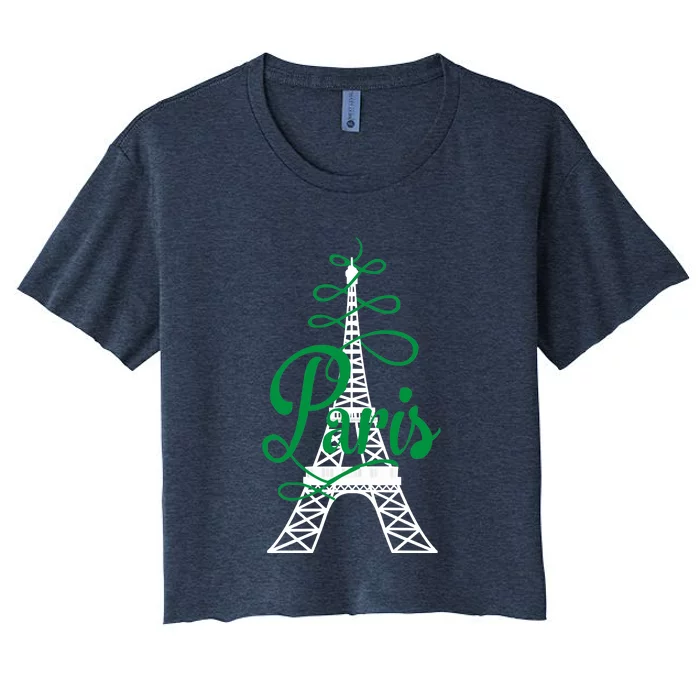 Paris Script Eiffel Tower French France Women's Crop Top Tee