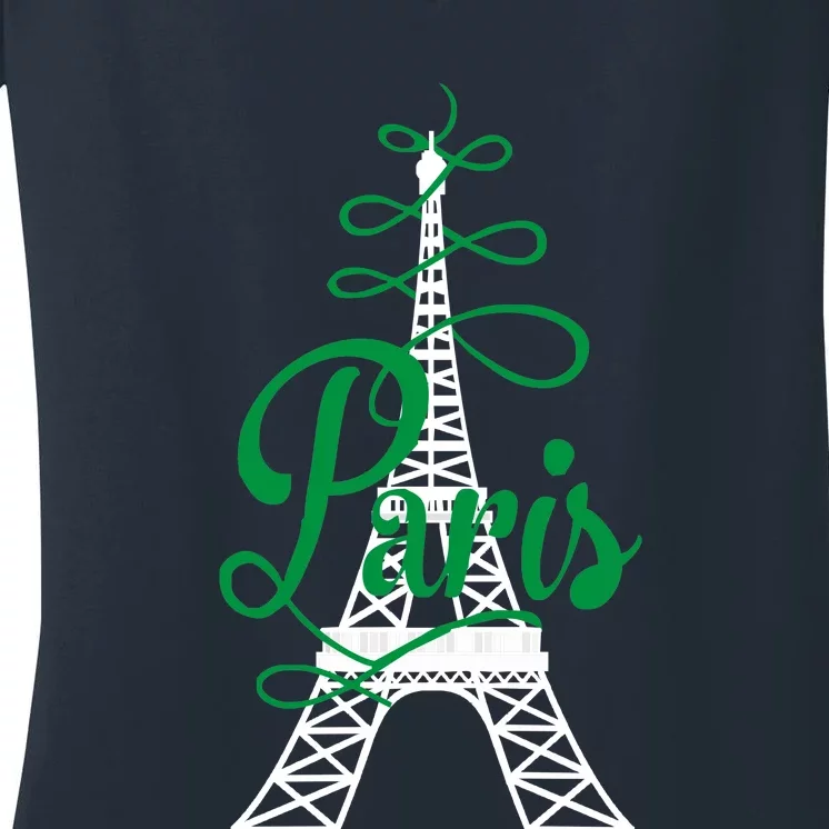 Paris Script Eiffel Tower French France Women's V-Neck T-Shirt