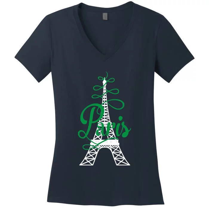 Paris Script Eiffel Tower French France Women's V-Neck T-Shirt