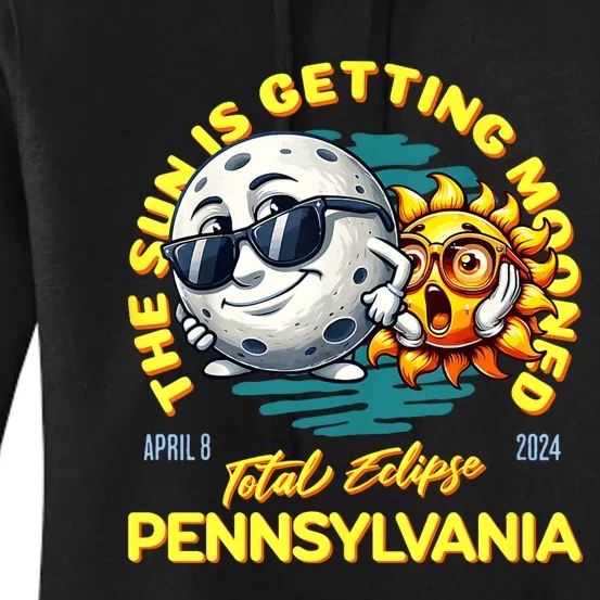 Pennsylvania Solar Eclipse Apr 8 2024 Sun Is Getting Mooned Women's Pullover Hoodie