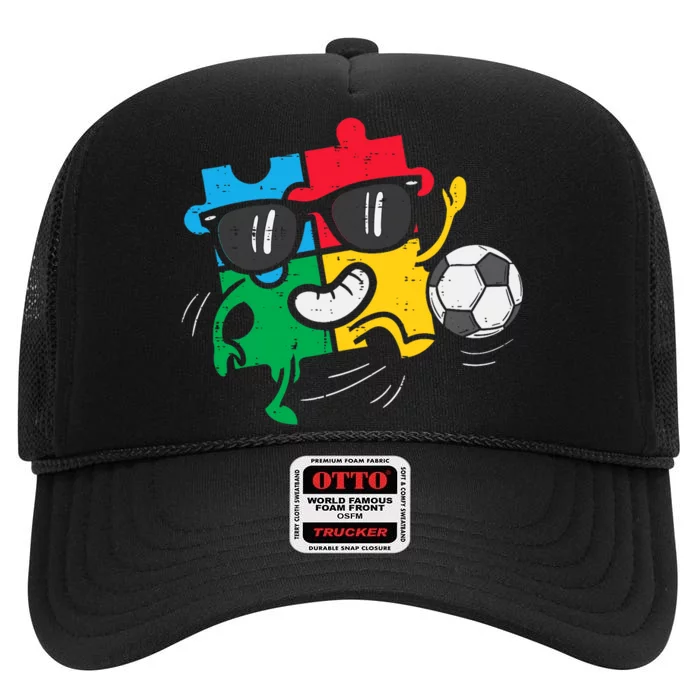 Puzzle Soccer Football Autism Awareness Sports High Crown Mesh Trucker Hat