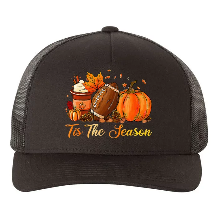 Pumpkin Spice Football Tis The Season Fall Thanksgiving Yupoong Adult 5-Panel Trucker Hat