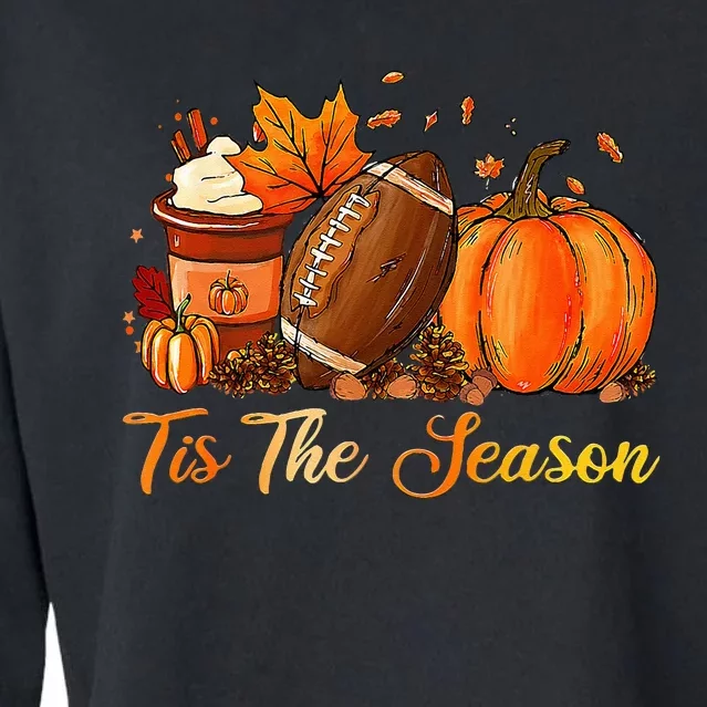 Pumpkin Spice Football Tis The Season Fall Thanksgiving Cropped Pullover Crew