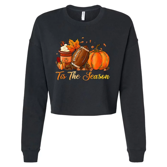 Pumpkin Spice Football Tis The Season Fall Thanksgiving Cropped Pullover Crew