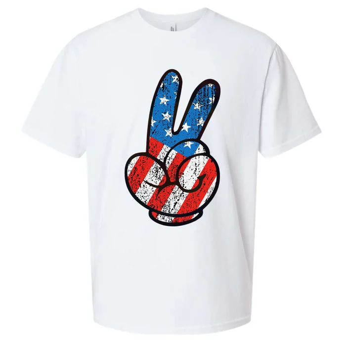 peace sign fingers 4th of july peace sign flag Sueded Cloud Jersey T-Shirt