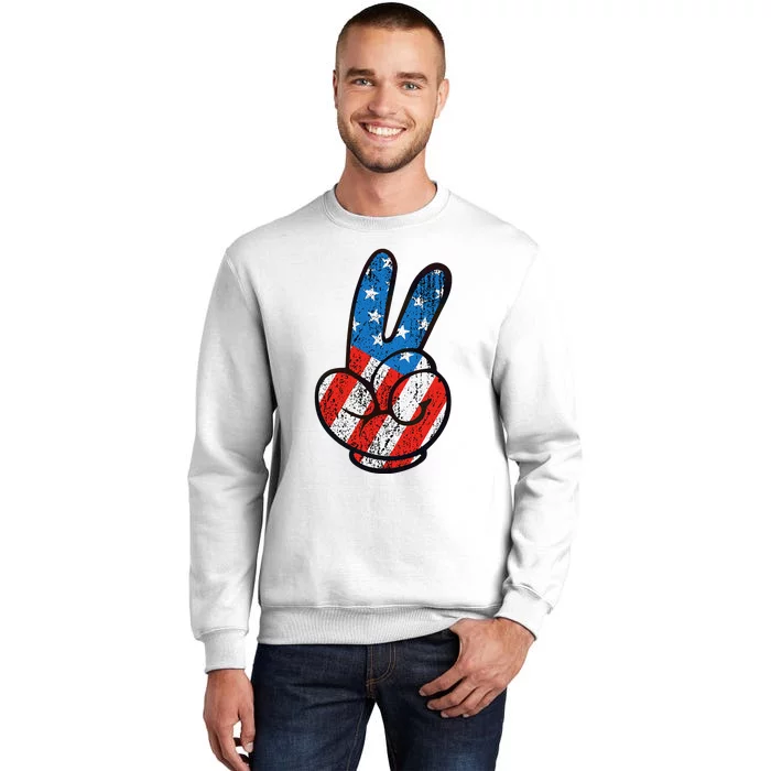 peace sign fingers 4th of july peace sign flag Sweatshirt