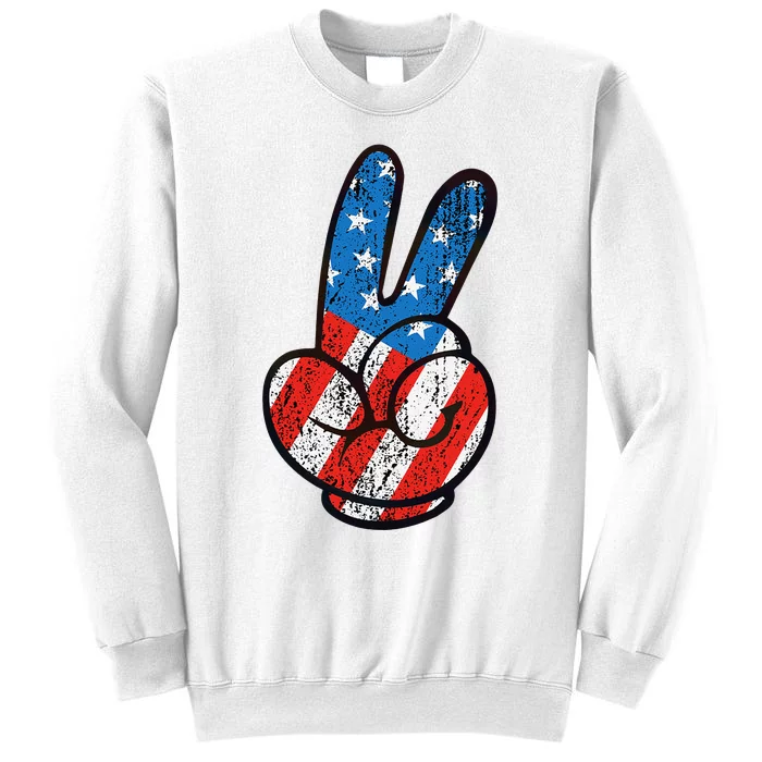 peace sign fingers 4th of july peace sign flag Sweatshirt