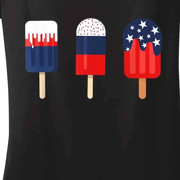 Patriotic Shirts For Women 4th Of July Shirts Women Popsicle Women's V-Neck T-Shirt