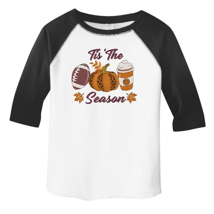 Pumpkin Spice Football Tis The Season Fall Thanksgiving Toddler Fine Jersey T-Shirt