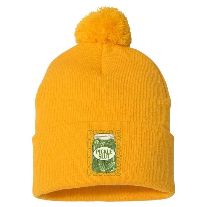 Pickle Slut Funny Pickle Lover Pom Pom 12in Knit Beanie