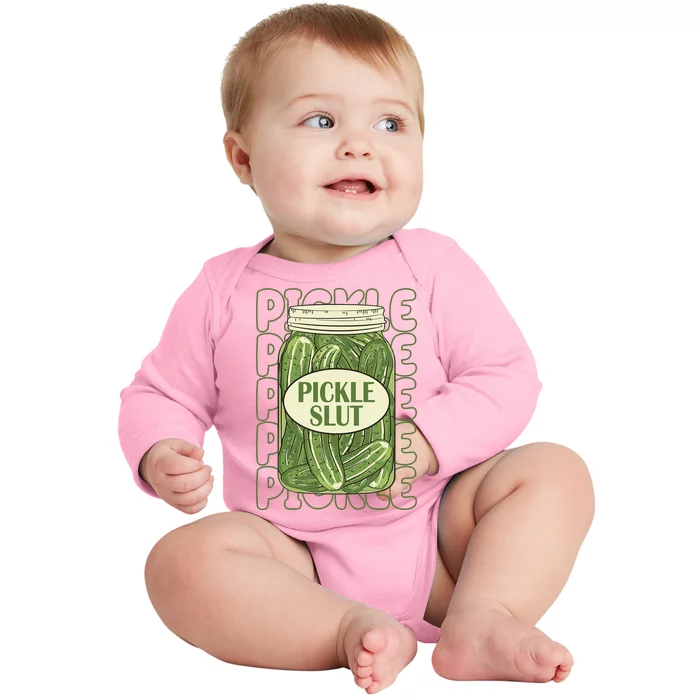 Pickle Slut Funny Pickle Lover Baby Long Sleeve Bodysuit