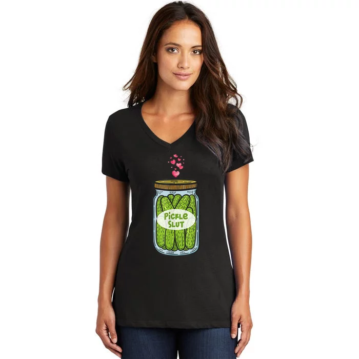 Pickle Slut Funny Canned Pickles Women's V-Neck T-Shirt